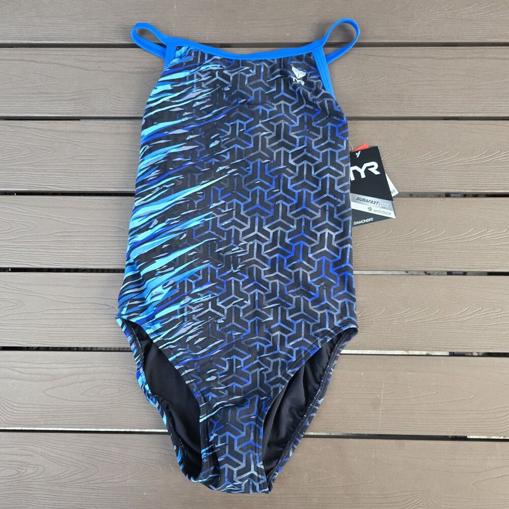 TYR Women's Durafast Synergy Diamondfit 1 Piece Swimsuit Blue, Sz 34 New
